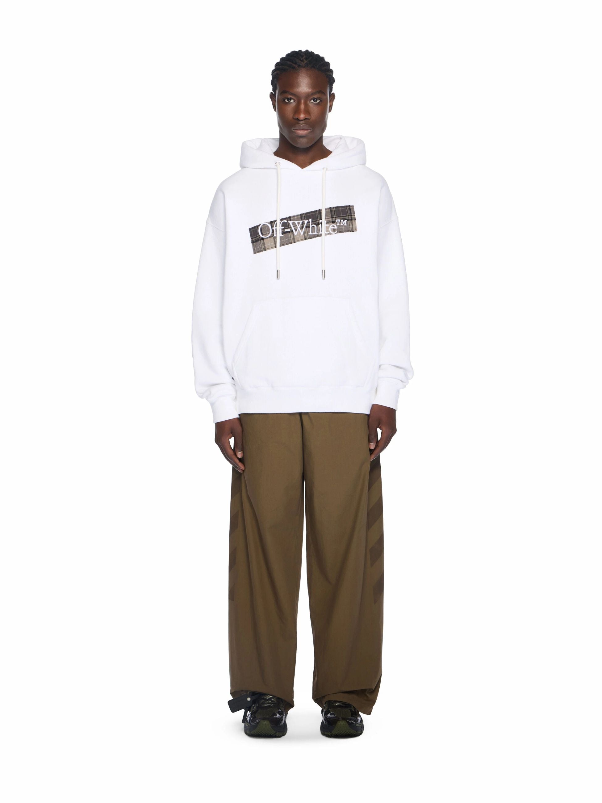 FLANNEL DIAG SKATE HOODIE - - OFF-WHITE