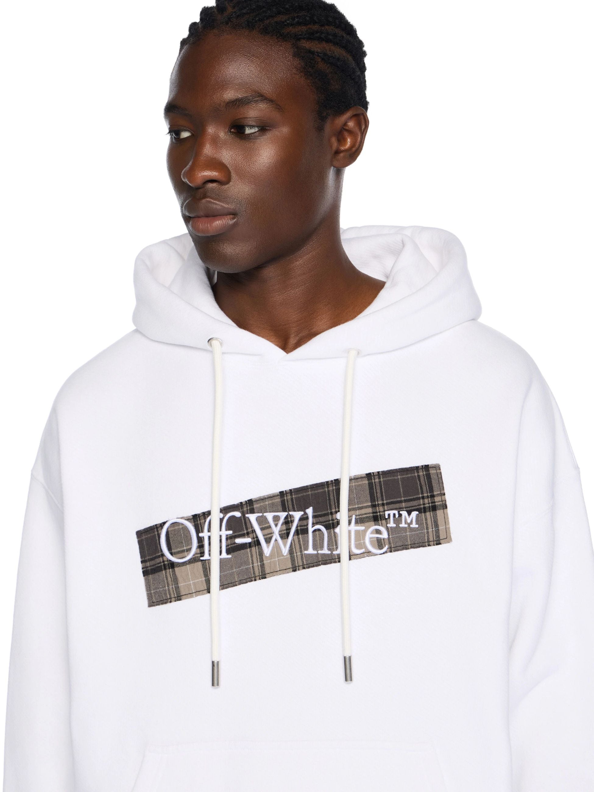 FLANNEL DIAG SKATE HOODIE - - OFF-WHITE