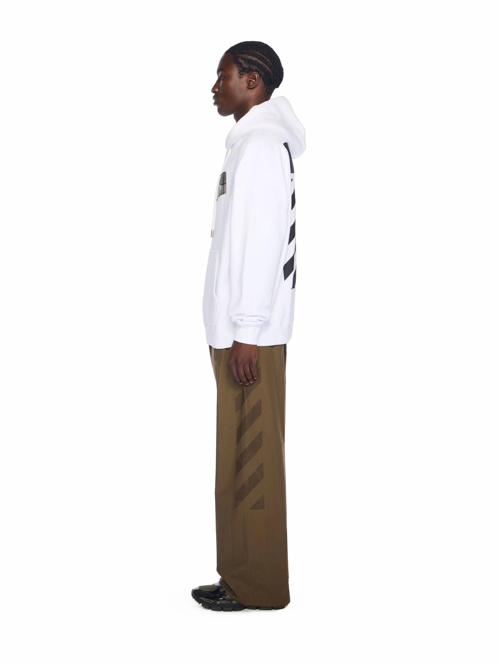 FLANNEL DIAG SKATE HOODIE - - OFF-WHITE
